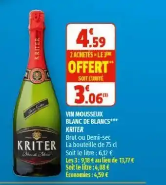 Coccinelle Supermarché Vin Mousseux Blanc de Blancs Kriter offre