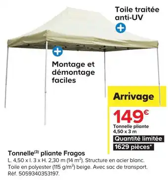 Castorama Tonnelle pliante fragos offre