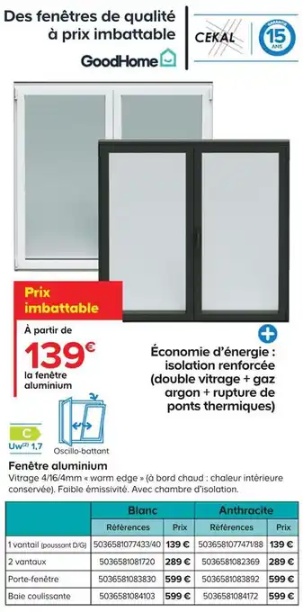Castorama Goodhome fenêtre aluminium offre
