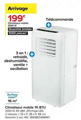 Castorama Climatiseur mobile 7k btu offre