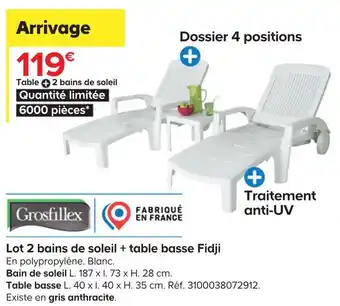 Castorama Lot 2 bains de soleil + table basse fidji offre