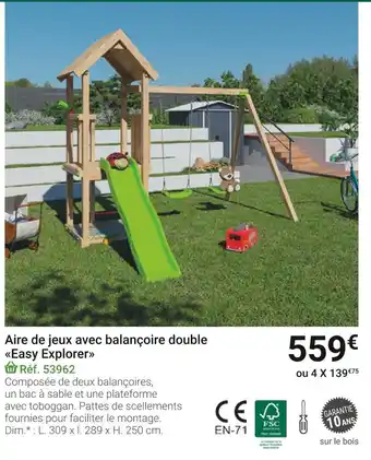 Gamm vert Aire de jeux avec balançoire double easy explorer offre