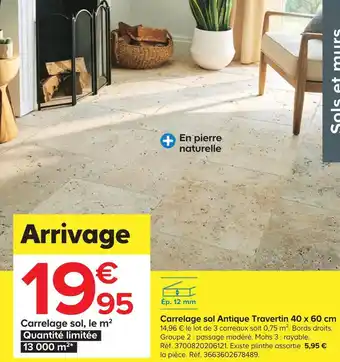Castorama Carrelage sol antique travertin 40 x 60 cm offre