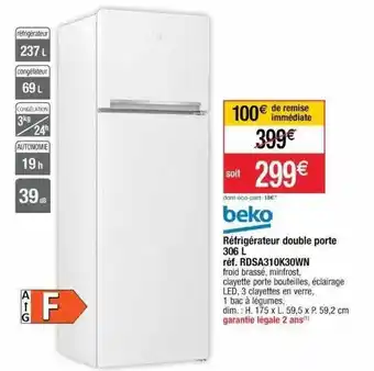 Cora x Carrefour Réfrigérateur Double Porte 306 L Beko offre