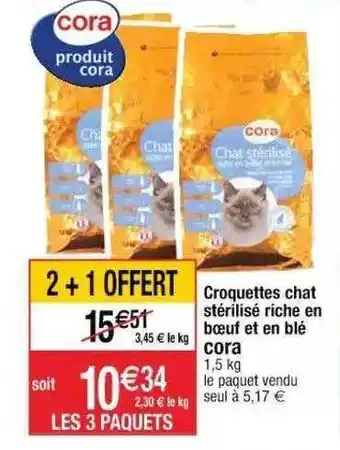 Cora x Carrefour Croquettes Chat Stérilisé Riche En Bœuf Et En Blé Cora offre