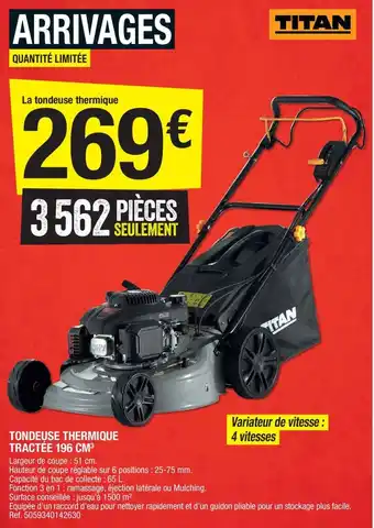 Brico Dépôt Tondeuse thermique tractée 196 cm offre