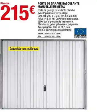 Brico Dépôt Porte de garage basculante manuelle en metal offre