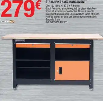 Brico Dépôt Établi fixe avec rangement offre