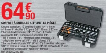 Brico Dépôt Coffret à douilles 1/4" 3/8" 67 pièces offre
