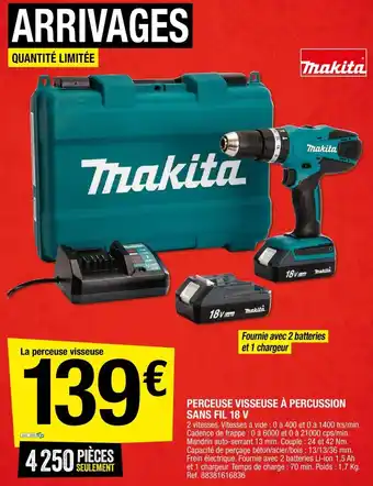 Brico Dépôt Perceuse visseuse à percussion sans fil 18 V offre