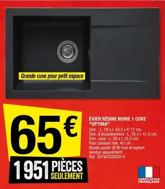 Brico Dépôt Évier résine noire 1 cuve "optima" offre