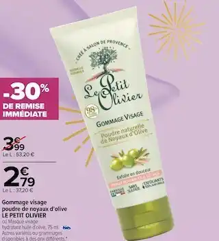 Carrefour Le petit olivier gommage visage poudre de noyaux d'olive offre