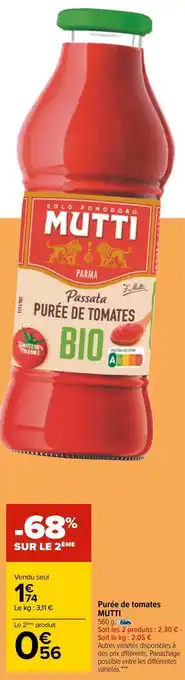 Carrefour Mutti purée de tomates offre
