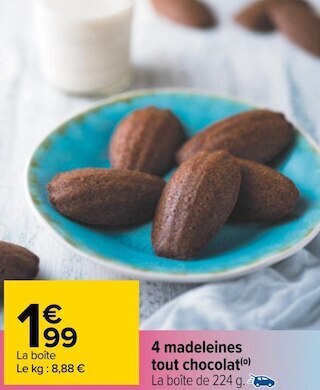 Carrefour 4 madeleines tout chocolat offre