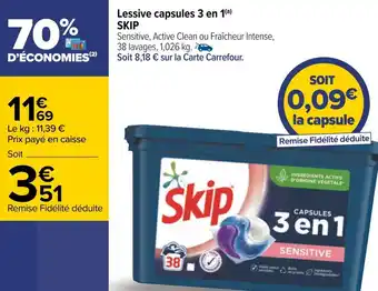 Carrefour Skip lessive capsules 3 en 1 offre