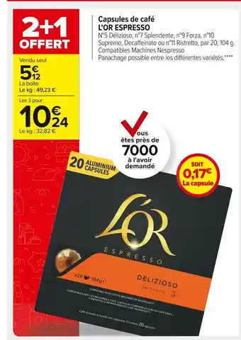 Carrefour Market L’or capsules de café espresso offre