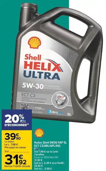 Shell huiles 5w30 fap 5l ect c3/arl/apl/av
