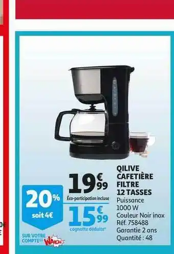 Auchan Direct Qilive Cafetière Filtre 12 Tasses offre