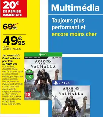 Carrefour Jeu Assassin's Creed Valhalla pour Ps4 ou Xbox One offre