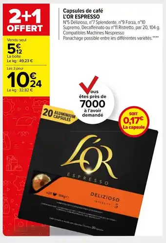 Carrefour Market Capsules de café L'OR ESPRESSO offre