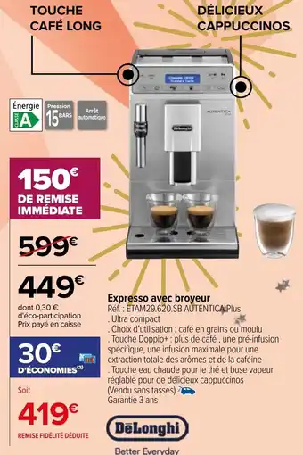 Carrefour Expresso avec broyeur offre