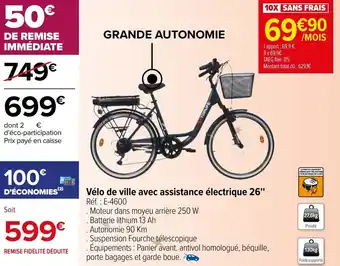 Carrefour Vélo de ville avec assistance électrique 26" offre
