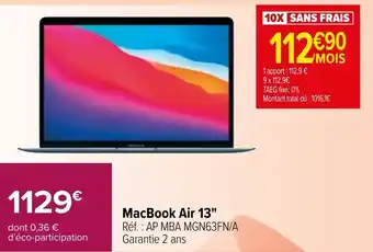 Carrefour Macbook air 13" offre