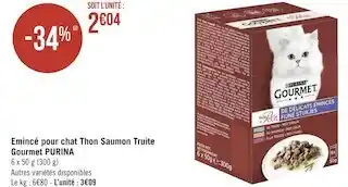 Géant Casino Purina emincé pour chat thon saumon truite gourmet offre