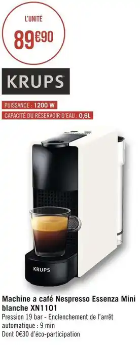 Géant Casino Krups machine a café nespresso essenza mini blanche xn1101 offre