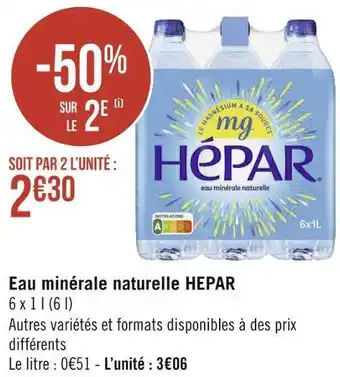 Géant Casino Hepar eau minérale naturelle offre