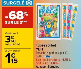 Carrefour Yeti tubes sorbet offre