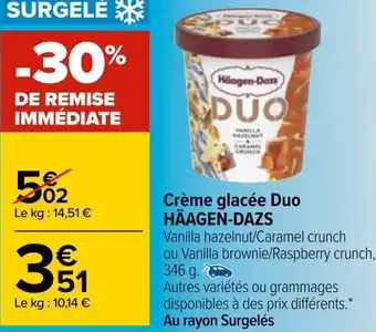 Carrefour Häagen-dazs crème glacée duo offre