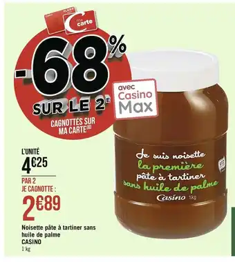 Géant Casino Noisette Pâte à tartiner sans huile de palme Casino offre