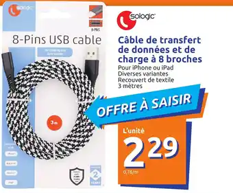 Action Câble de transfert de données et de charge à 8 broches offre