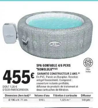 E.Leclerc Brico Lay-z-Spa Spa Gonflable 4/6 Pers Honolulu offre