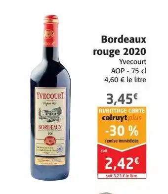 Colruyt Bordereaux rouge 2020 offre