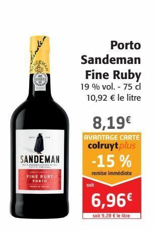 Colruyt Porto sandeman fine ruby offre