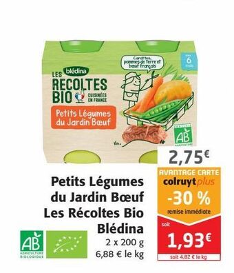 Colruyt Petits légumes du jardin bœuf les récoltes bio blédina offre