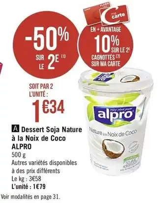 Géant Casino Dessert Soja Nature à la Noix de Coco Alpro offre