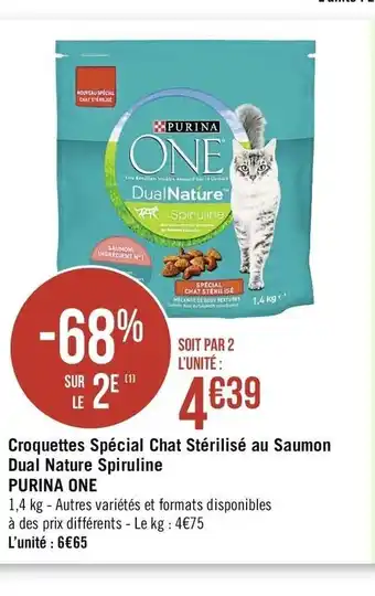 Géant Casino Croquettes Spécial Chat Stérilisé au Saumon Dual Nature Spiruline Purina One offre