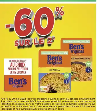 Géant Casino Ben's original bon plan sur une sélection de riz cuisinés de la marque ben's original offre
