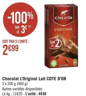 Géant Casino Cote d’or chocolat l’original lait offre