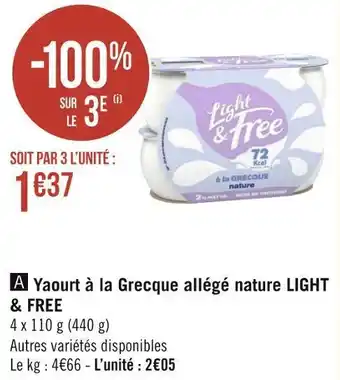 Géant Casino Light & free yaourt à la grecque allégé nature offre