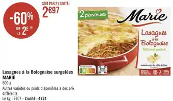 Géant Casino Marie lasagnes à la bolognaise surgelées offre