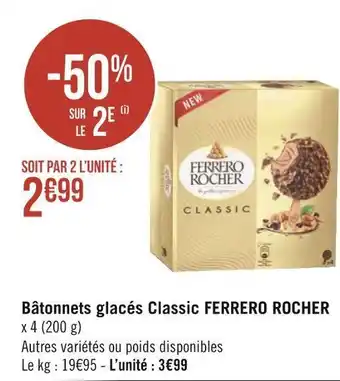 Géant Casino Ferrero rocher bâtonnets glacés classic offre