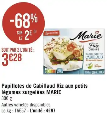 Géant Casino Marie papillotes de cabillaud riz aux petits légumes surgelées offre