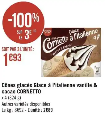 Géant Casino Miko cônes glacés glace à l’italienne vanille & cacao offre