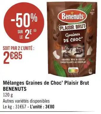 Géant Casino Benenuts mélanges graines de choc’ plaisir brut offre