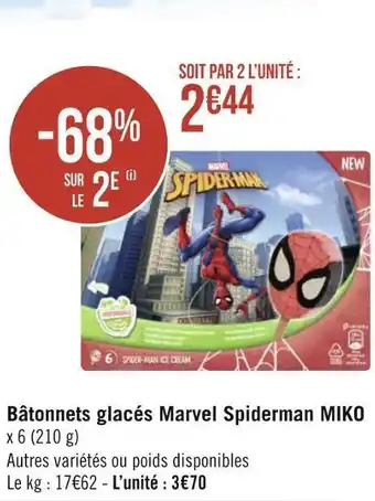 Géant Casino Miko bâtonnets glacés marvel spiderman offre