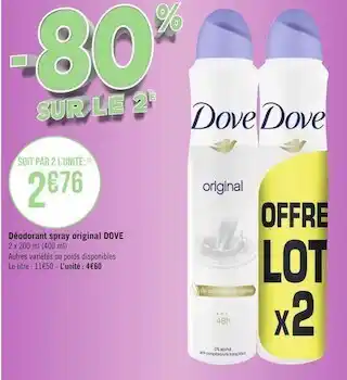 Géant Casino Dove déodorant spray original offre